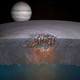 Artist’s concept for “chaos terrain” on Europa, with liquid water from a subsurface ocean seeping through cracks in the overlying ice. Image: Schmidt et al. 2011.